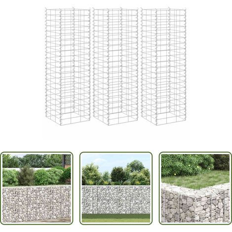 Gabions - Lits surélevés en gabion 3 pcs 30x30x100 cm Fer (1/5)