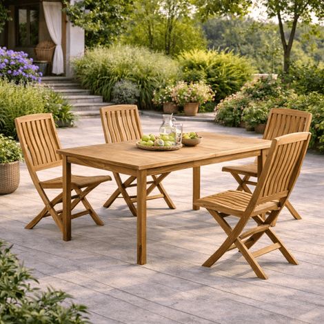 Ensemble table de jardin en teck Frida 200 et 4 chaises Lisato