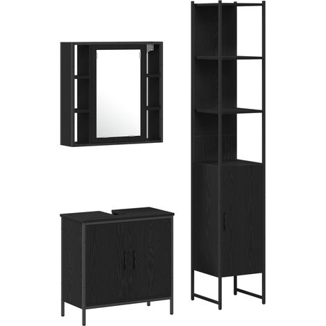 Meubles de salle de bain 3 pcs Noir Bois d'ingénierie