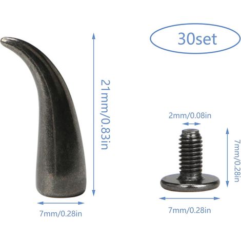 30 clous punk, rivets coniques, rivets métalliques résistants à la corrosion avec vis pour décorer vêtements, chaussures, chapeaux, vestes, sacs à dos, ceintures, jeans et bracelets (noir canon de fus (1/4)