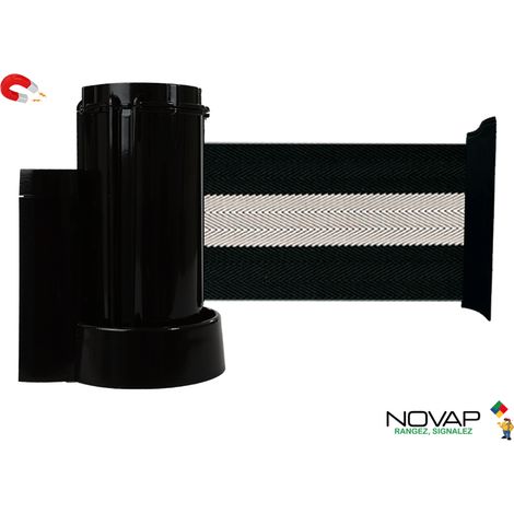 Enrouleur mural magnétique Noir avec sangle Noir-Argent 3m x 100mm - 2053877