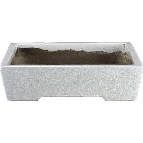 Vaso per bonsai rettangolare in gres smaltato bianco effetto crepato 28x19x7 cm - TY67b