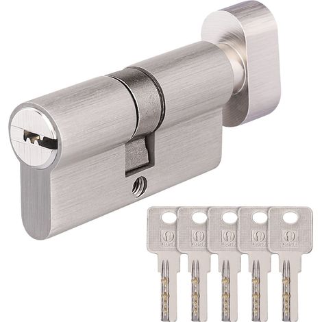 Cylindre de serrure avec bouton, 30/30 avec 5 clés en laiton, cylindre de serrure profilé en laiton, cylindre à bouton profilé, clé réversible, serrure à cylindre, accessoires de rechange (1/5)