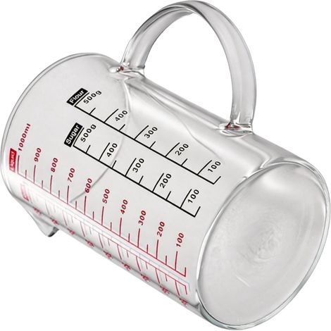 Verre doseur 1000 ml (34 oz) grande capacité, bec verseur en V, poignée ergonomique, compatible lave-vaisselle, lecture facile, idéal pour la cuisine et les restaurants. (1/5)
