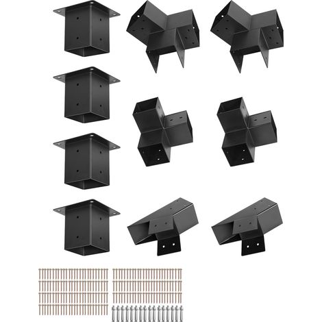 Mophorn Kit per pergola, staffe per tetto a punta da 4x4 pollici per legname da 3,5x3,5 pollici, connettori a 3/4 vie con basi per pali e staffe di colmo per strutture esterne, 14 pezzi (1/5)