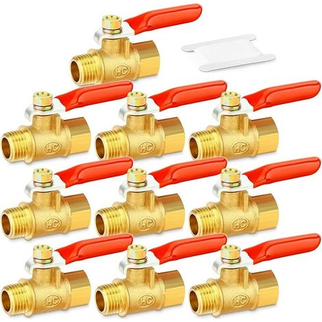 10PCS 1/4 Inch Brass Mini Ball Valve Shut Off Switch, 1/4 Inch Male x Female BSP Thread Pipe Fitting (1/4)