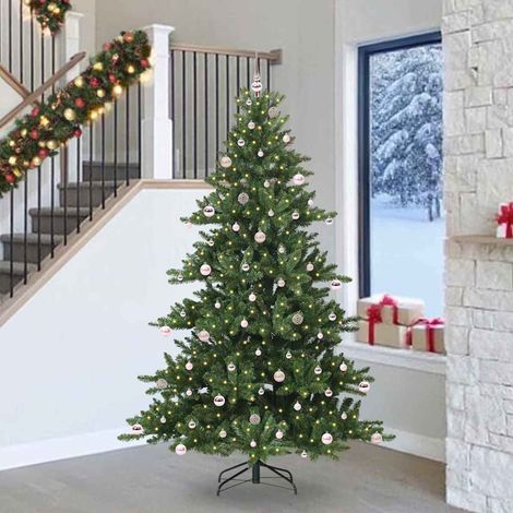 Sapin de Noël Artificiel Vert 240 cm à Branches Articulées avec 300 LED et Boules, 14.61kg - PANGIVO (1/5)