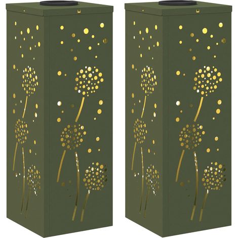 Set di 2 luci solari LED da giardino dal design moderno 18 x 18 x 50 cm in acciaio verde oliva 020052583