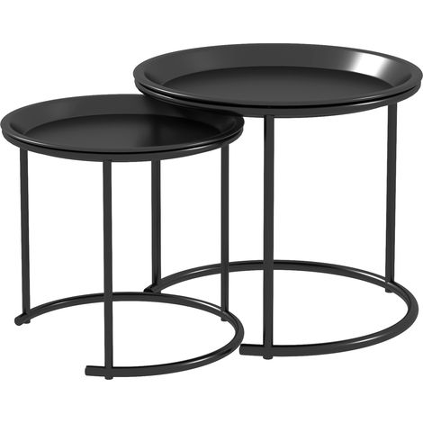 Set 2 tavolini rotondi da salotto in acciaio nero, impilabili, Ø43/35 cm (1/5)