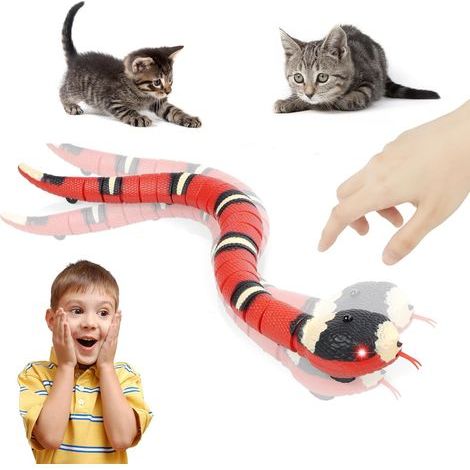Jouet Serpent Chat Interactif Intelligent à Induction, Rechargeable USB, Mouvement en S avec Yeux Clignotants, Jouet Électrique pour Chien et Chat, Farces Halloween (1/5)
