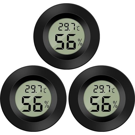 Three round electronic thermometers and hygrometers, mini portable thermometers with integrated sensors, suitable for offices, kitchens, and other locations. (1/5)