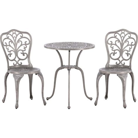 Nandin Gartenset Tisch, 2 Stühle silberfarben.
