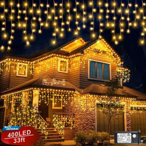Eisregen Lichterkette Außen 400 LED 10M Lichtervorhang Eiszapfen Weihnachtsbeleuchtung mit Stecker Wasserdicht Strombetrieben für Weihnachten Balkon Garten Dach Party Hochzeit Dekoration, Warmweiß