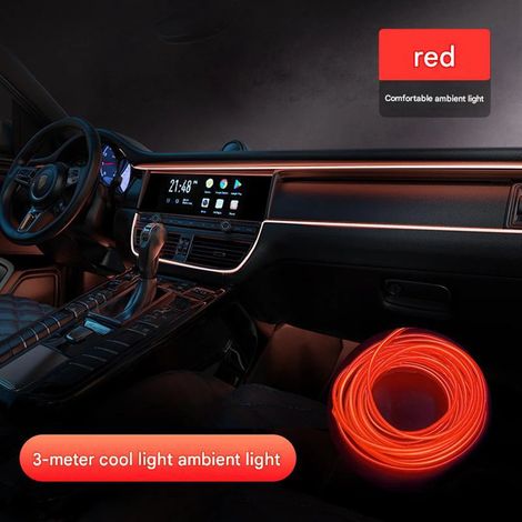 m USB-LED-Ambientebeleuchtung fürs Auto – Flexible Neon-Innenraumbeleuchtung für Armaturenbrett und Mittelkonsole (Rot, 3 m für die Mittelkonsole – Einfache USB-Installation) Rot