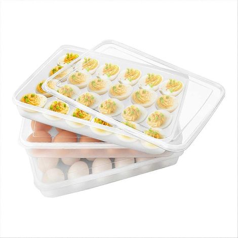 Lot de 3 supports à œufs pour réfrigérateur, boîtes à œufs mimosa avec couvercle, plateaux à œufs empilables transparents en plastique pour la cuisine (1/5)