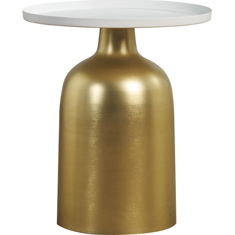 Mesa auxiliar de diseño redondo de metal dorado con tablero blanco mate RAMSES