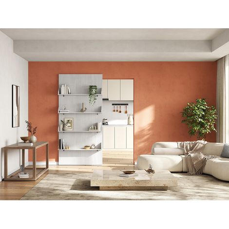 Porte coulissante en bois et MDF avec étagères et rail invisible - blanc - 93 x 210 cm - KAZORI