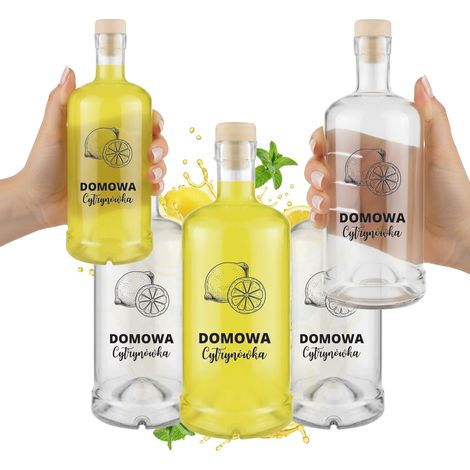 5 Glasflaschen Tadek 500ml mit Zitronenmuster für Tinkturen, Wodka, Saft (1/5)
