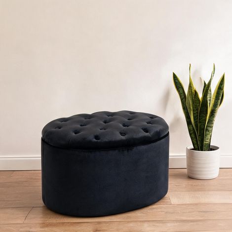 Pouf coloris noir en samtartiges Polyester mousse 71 x 52 x 42 cm (1/5)