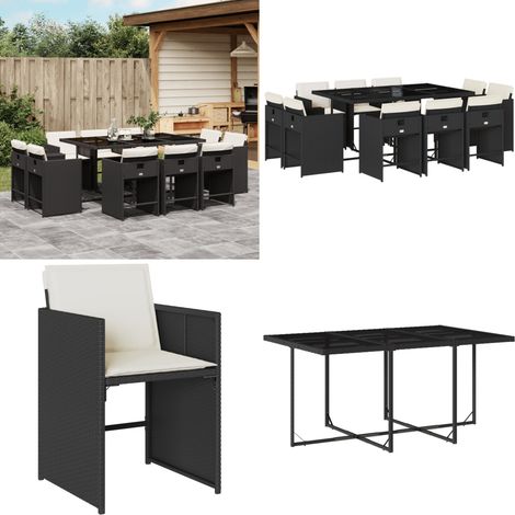 Set da Pranzo da Giardino 11 pz con Cuscini in Polyrattan Nero - Sedie da giardino - Tavolo da giardino