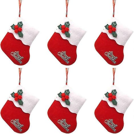 Mini chaussettes de Noël, adorables petites chaussettes rouges pour décorer le sapin, offrir en cadeau et pour les fêtes de fin d'année - décorations de Noël (1/5)