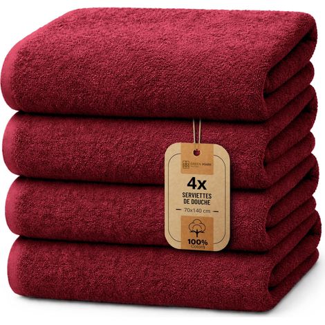 Lot de 4 draps de Douche – draps de Douche Doux et absorbants en 100% Coton, adaptés à Un Usage Quotidien – Rouge Bordeaux, 70x140 cm (1/5)