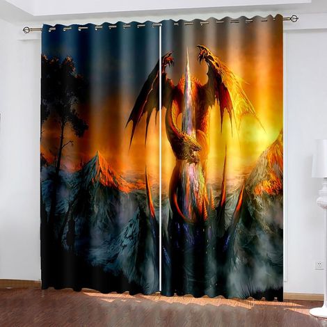 Rideaux Occultants Chambre Dinosaure Montagnes Art 72X46 Pouces Rideau Thermique à Oeillets pour Salon Traitements de Fenêtre à Texture Douce pour Enfants Rideaux 3D - Rideaux Perforés Opaques Intérie (1/5)