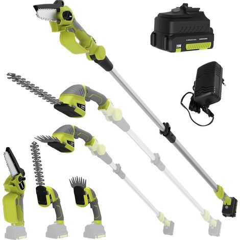 Taille-Haie 3 en 1 Télescopique - Tronçonneuse Électrique avec Interrupteur de Sécurité, Portée Jusqu À 2,54 m, Lames de 240 mm et 120 mm, Tête Orientable À 135° (1/5)