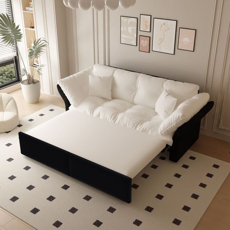 Canapé-lit queen-size de 190 cm,canapé-lit convertible 3-en-1 avec touffage et 2 oreillers doux,canapé-lit en velours multifonctionnel,beige/blanc