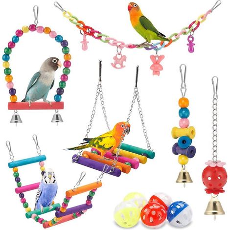 Jouet Pour Oiseau - Balançoire Hammock Échelle À Grimper Jouet À Ronger En Bois Naturel Pour Perruche - 1 Pièce (1/5)