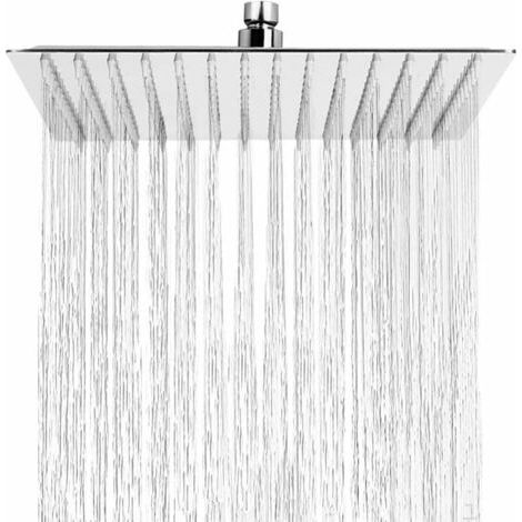 Pommeau de Douche Anti-Calcaire, Tête de Douche Pluie Economiseur d'Eau avec Buse en Acier Inoxydable 12 pouces/30cm finition Chrome Poli (Miroir), Carré (1/5)
