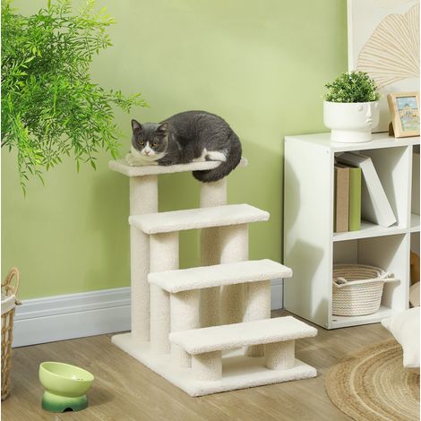 Escalier pour animaux 4 marches en peluche beige 63,5 x 43 x 60 cm HAVRYA (1/5)