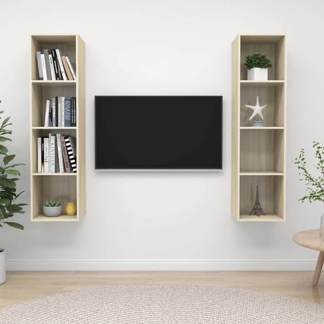 vidaXL Muebles de salón de pared 2 pzas madera ingeniería roble Sonoma (1/5)