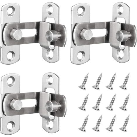 Lot de 3 loquets de porte à angle droit (90°) en acier inoxydable, compatibles avec portes, fenêtres et portes de placard coulissantes.