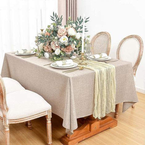 Lot de 2 nappes beiges texturées lin, nappes rectangulaires imitation toile de jute pour tables de 1,80 m, nappes rustiques infroissables pour mariages et fêtes (1/4)