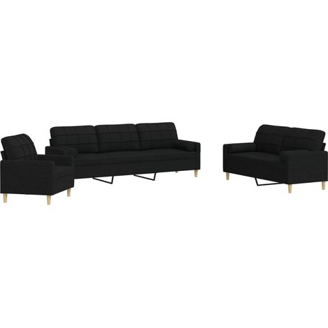 Maison Exclusive - Set Divani 3 pz con Cuscini Decorativi Nero in Tessuto