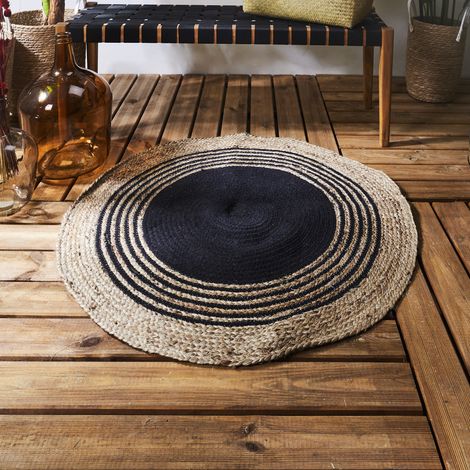 Tapis Rond - HOME DECO FACTORY - Jute Coton - Marron et Noir (1/5)
