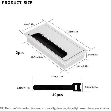 Passe-câble encastrable 160x80mm avec joint brosse – Lot de 2 pièces en aluminium – Organisateur de câbles pour bureau – 10 serre-câbles inclus (1/4)