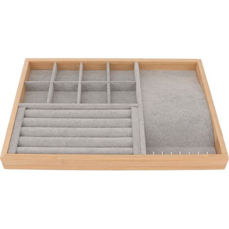 Plateau de présentation multifonctionnel triple usage pour tiroir à bijoux, bagues, boucles d'oreilles, bracelets et colliers (gris) (1/5)