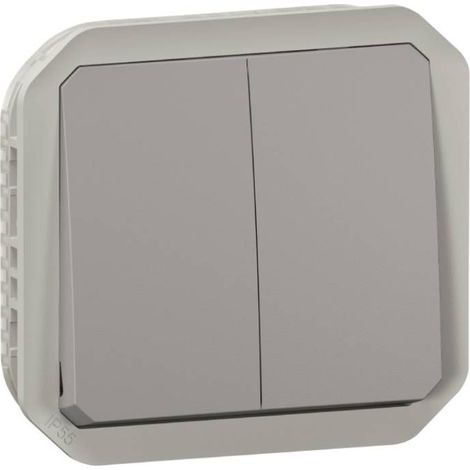 Commande double étanche pour réaliser 3 fonctions Plexo IP55 IK08 avec enjoliveur finition gris (1/4)