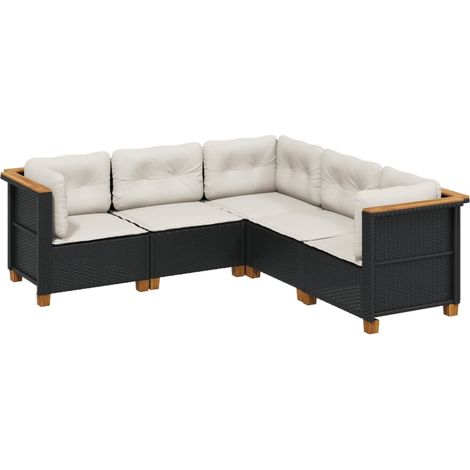 vidaXL Set Divani da Giardino 5 pz con Cuscini in Polyrattan Nero