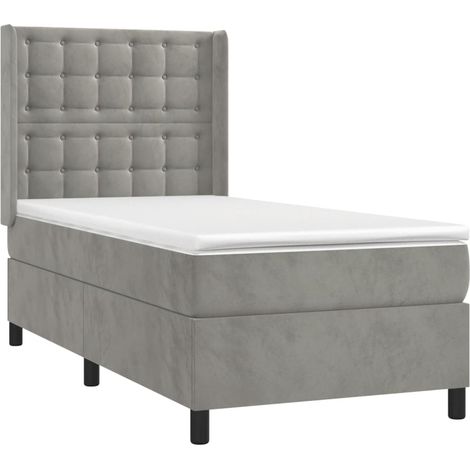 Estructura de cama LED con cabecero con somier colchón 80x200cm tela terciopelo gris claro TDL0208493