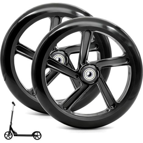 2 Pièces Roues de Trottinette 200 mm avec Roulements ABEC 9, Roues de Remplacement pour Scooter, Roue de Trottinette Électrique (Noir) (1/5)