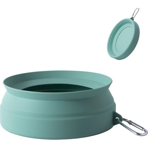 Dog Bowls Water Bowl for Dogs On the Go Foldable Integrated Travel Bowl Without Plastic Rim Leak-Proof Splash Guard Drinking Bowl for Pet Car Travel and Indoor Outdoor (Morandi Green) (1/5)