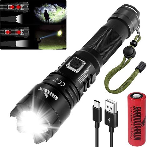 Lampe Torche XHP70 - 12000 Lumens - Batterie 21700 - Port USB-C - étanche Pour Camping Randonnée - 1 Pièce (1/5)
