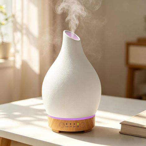 Diffuseur D'huiles Essentielles Diffuseur Electrique Ultrasonique Aromathérapie en Céramique avec Minuterie D'arrêt Automatique De 7 Couleurs pour Appartement Bureau Maison Yoga Cadeaux 150ML (1/5)