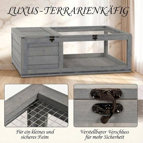 Enclos extérieur robuste pour tortues terrestres en bois et grillage, 91 x 60,5 x 32 cm, gris (1/5)