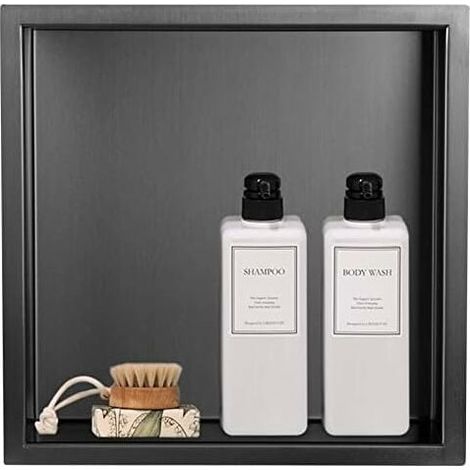 CHOYCLIT Nicchia per doccia da incasso, Nicchia per doccia, Mensola per doccia da incasso in acciaio inox per riporre shampoo, 32×32 cm, Antracite (Dimensioni foro parete: 30×30×12,5 CM) (1/4)