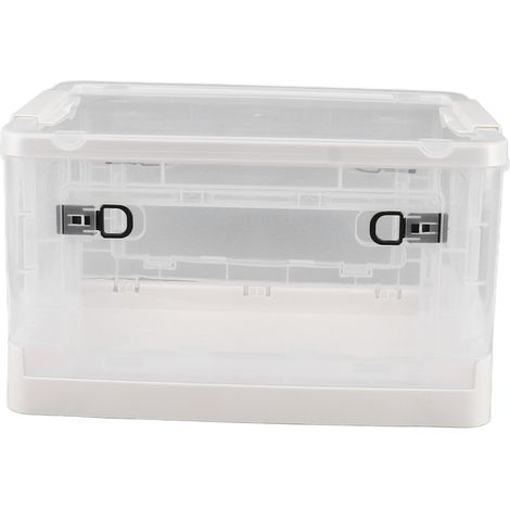Transparente Aufbewahrungsbox, faltbar, stapelbar, 3-seitig zu öffnen, mit Rollen, für Bücher und Kleidung, Größe M (55 l) (1/5)
