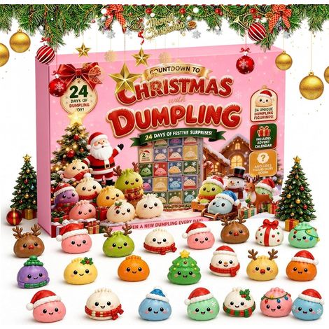 Bb-Boom – Calendrier de l'Avent Squishy 2026 – 24 figurines dumpling mignonnes – Décoration festive pour Noël – Surprise quotidienne